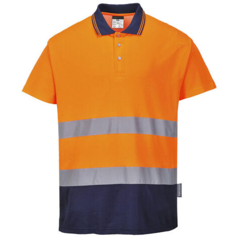 Polo bicolor Cotton Comfort de tejido transpirable cuello a contraste S174 S Naranja flúor / Azul marino