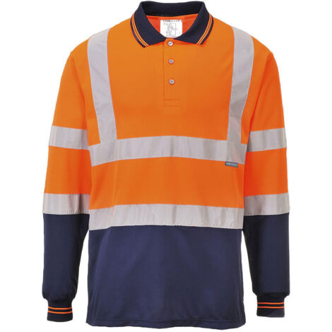 Polo bicolor de manga larga naranja/marino 2XL