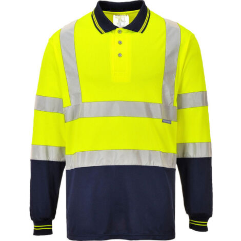 Polo bicolor de manga larga tejido transpirable con cintas reflectantes S279 XXL Amarillo/Marino