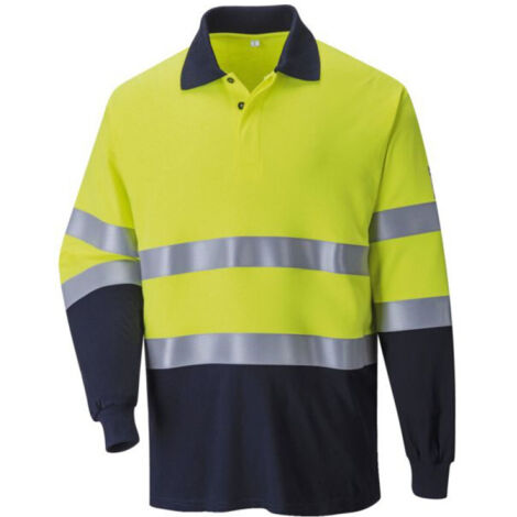 Polo bicolore antistatique résistant aux flammes couleur : Jaune/Marine taille S - PORTWEST
