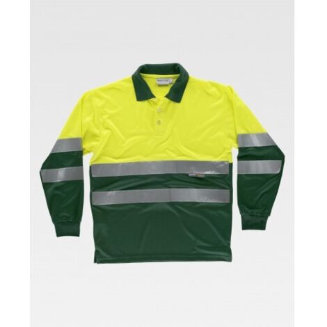 Polo combinado de Alta Visibilidad con manga larga y cuello clásico WORKTEAM C3870 3XL Amarillo AV+Verde Oscuro
