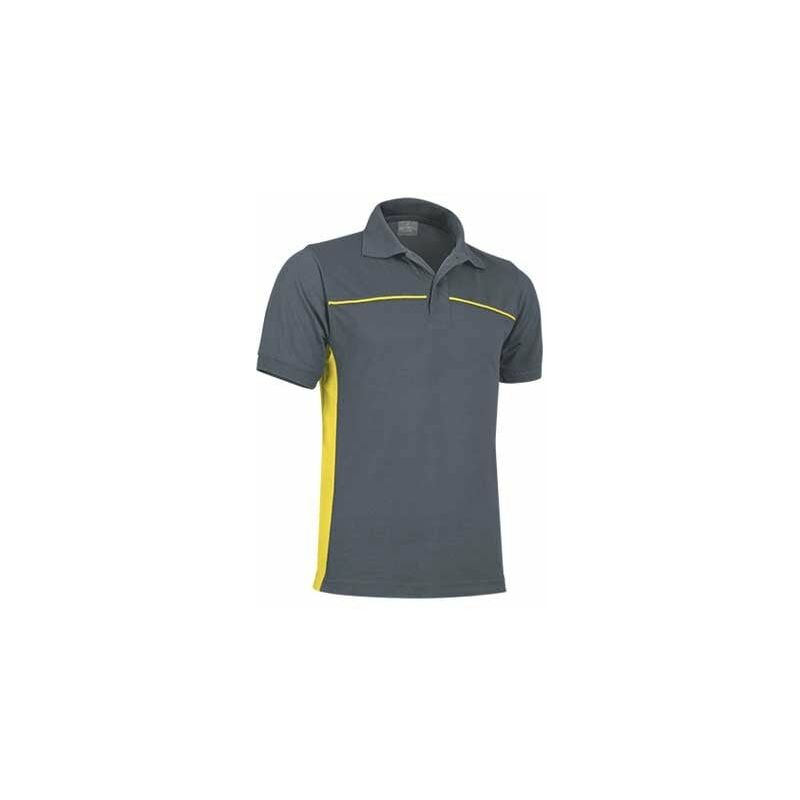 

Polo con bandas en pecho y laterales Thunder | M - Gris cemento / Amarillo limón - Valento