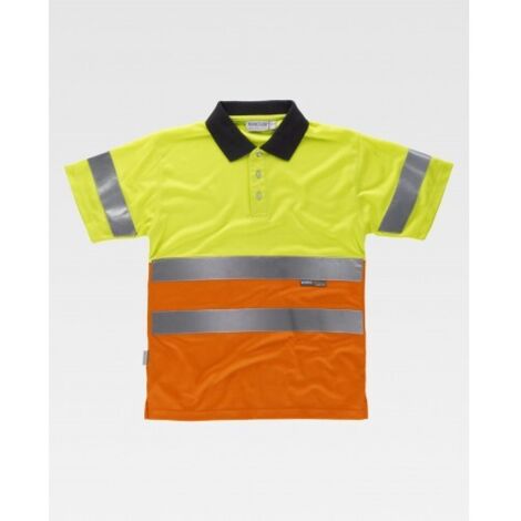 Polo con cintas reflectantes en colores flúor WORKTEAM C3866 XL Amarillo A.V.+ Naranja A.V.