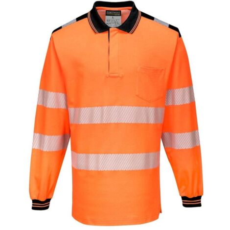 Polo da lavoro a maniche lunghe Portwest PW3 ad alta visibilità Arancione / Nero 4XL