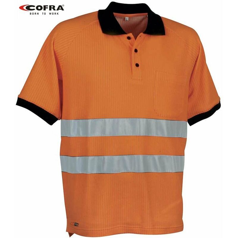 Image of Cofra Helpway Maglietta Polo Alta Visibilita Da Lavoro Arancio Fluo Riflettente M