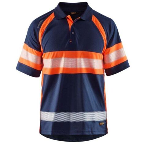 Polo da lavoro alta visibilità anti-UV 3338 - Blu marino/Arancione fluorescente 4XL
