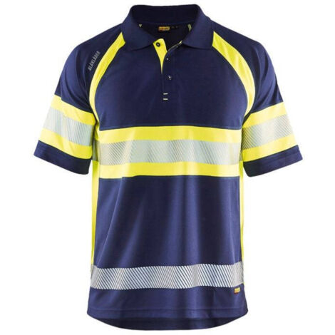 Polo da lavoro alta visibilità anti-UV 3338 - Navy/Giallo fluorescente S