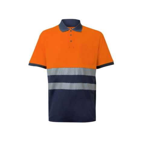 Polo de algodón bicolor de alta visibilidad manga corta Reflatex RS Serie 305523 VELILLA 3XL Azul navy / Naranja flúor