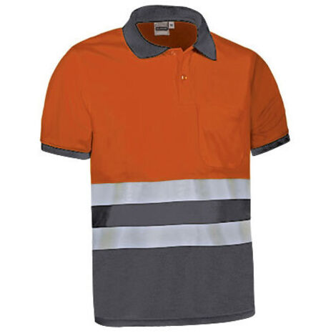 Polo de Alta Visibilidad bicolor con manga corta y bolsillo DELAWARE L Naranja flúor / Gris carbón