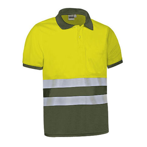 Polo de Alta Visibilidad bicolor con manga corta y bolsillo VALENTO DELAWARE 3XL Amarillo flúor / Verde militar