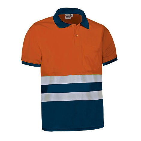 Polo de Alta Visibilidad bicolor con manga corta y bolsillo VALENTO DELAWARE 3XL Naranja flúor / Azul marino orión