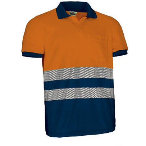 Polo de Alta Visibilidad bicolor de manga corta y bolsillo THURSO XXL Naranja flúor / Azul marino orión