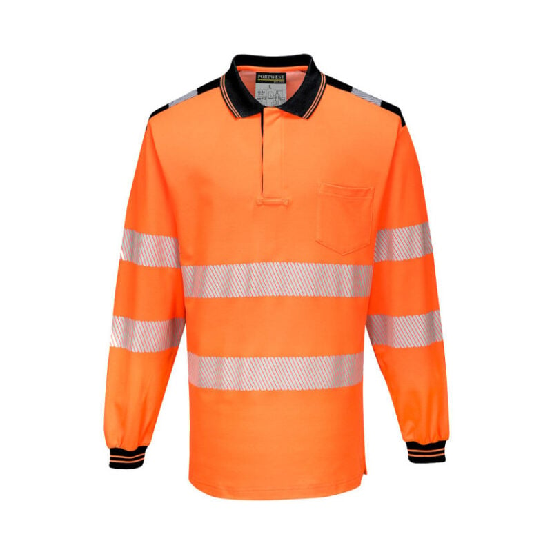 Polo de de manga larga PW3amarillo naranja flúor de diseño segmentado PORTWEST T184