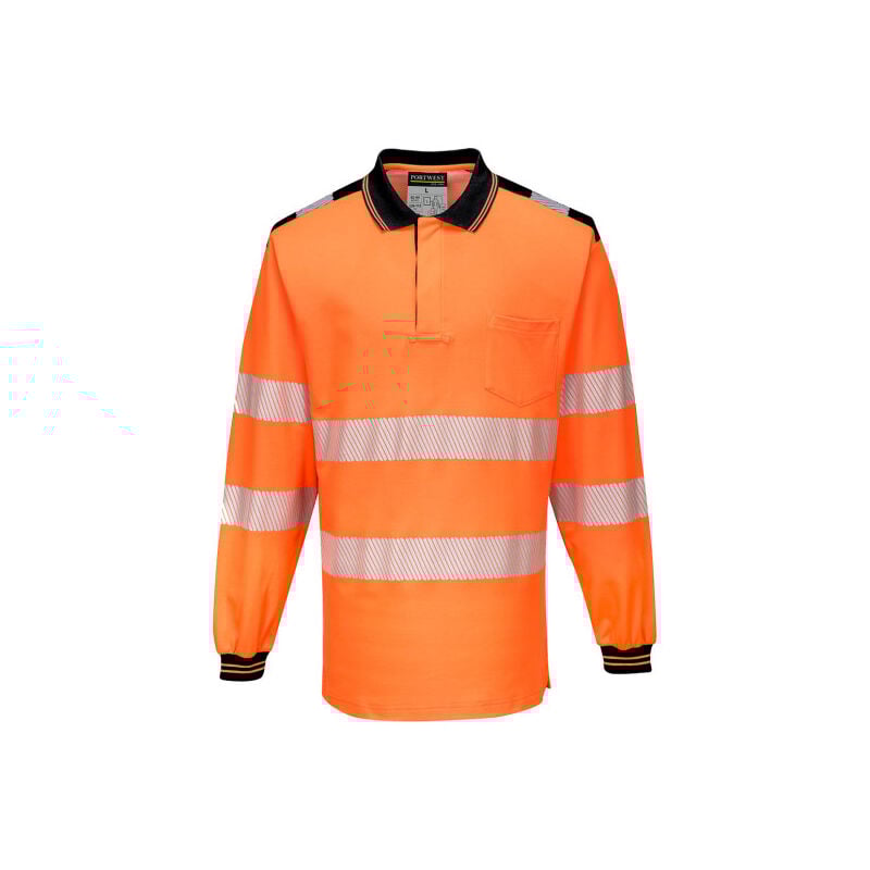 Polo de de manga larga PW3amarillo naranja flúor de diseño segmentado Portwest T184 xxxl Naranja/Negro