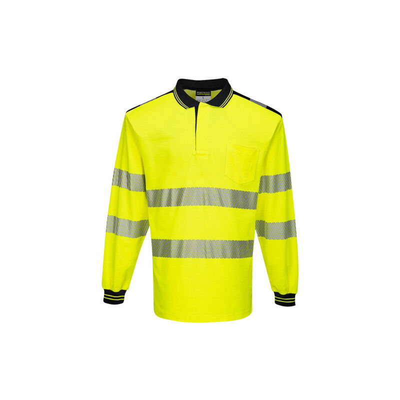 Polo de de manga larga PW3amarillo naranja flúor de diseño segmentado Portwest T184 4XL Amarillo / Negro