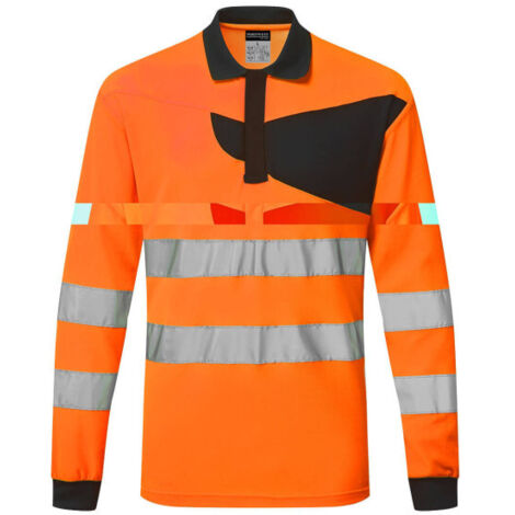 Polo de Alta Visibilidad PW2 Hi-Vis de Manga Larga / Naranja Negro / XXL