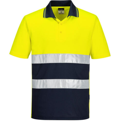 Polo de contraste ligero de alta visibilidad M/C Amarillo/Azul marino 4XL