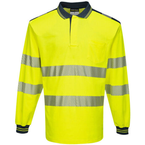 Polo de de manga larga PW3amarillo naranja flúor de diseño segmentado T184 XXL Amarillo/Marino