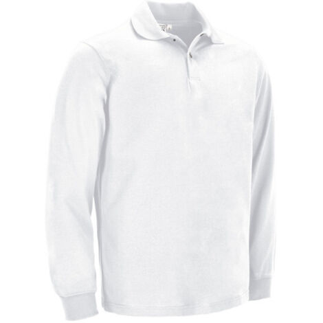 Polo de manga larga sin bolsillos, sin botones, azul y blanco, para uniforme laboral, tejido pique resistente SENA S Blanco
