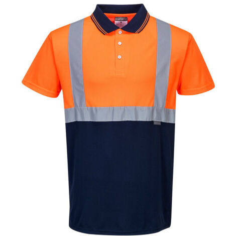 Polo de trabajo bicolor diseño casual flúor cintas reflectantes S479 XXL Naranja flúor / Azul marino