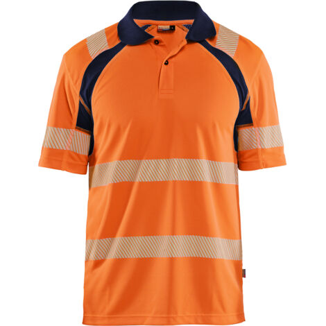 Polo de trabajo de alta visibilidad 3595 - Naranja/Azul marino M