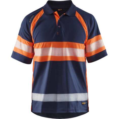 Polo de trabajo de alta visibilidad anti-UV 3338 - Azul marino/Naranja fluorescente XXL