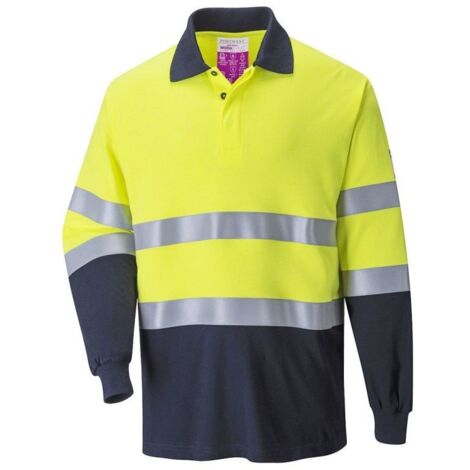 Polo de travail Haute visibilité antistatique Portwest modaflame Jaune / Marine XL.