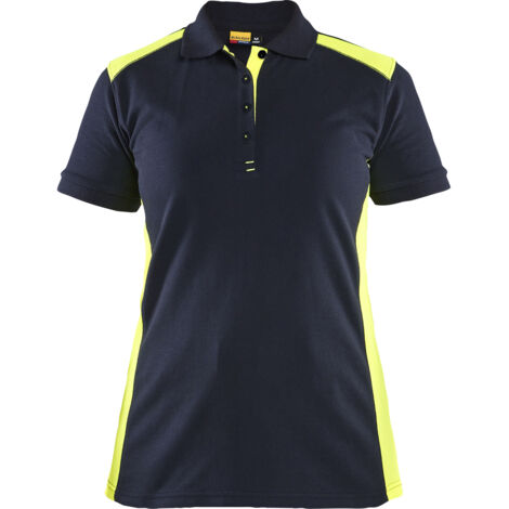 Polo de travail manches courtes femme 3390 - Marine foncé/Jaune fluo L