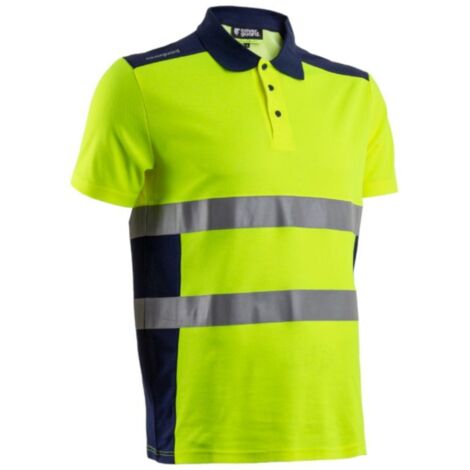 Polo de travail manches courtes haute visibilité anti-UV Coverguard OKI Jaune / Marine M