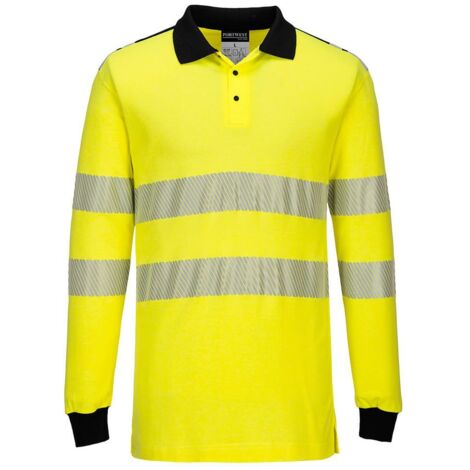 Polo de travail manches longues Haute Visibilité Ignifugé Portwest Jaune / Noir L.