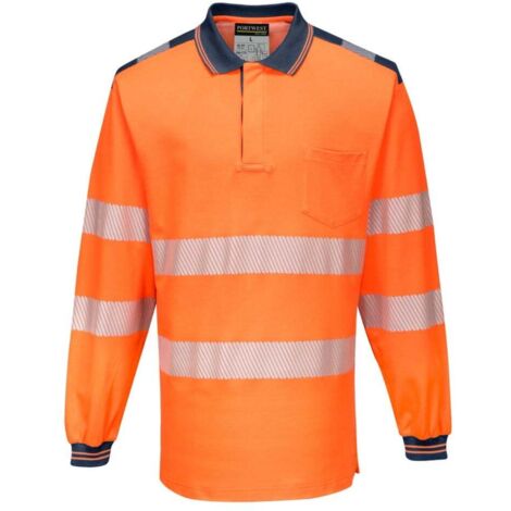 Polo de travail manches longues haute visibilité Portwest PW3 Orange / Navy 5XL