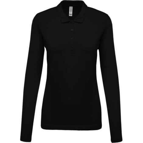 Polo de travail piqué manches longues femme Kariban 100% coton Noir