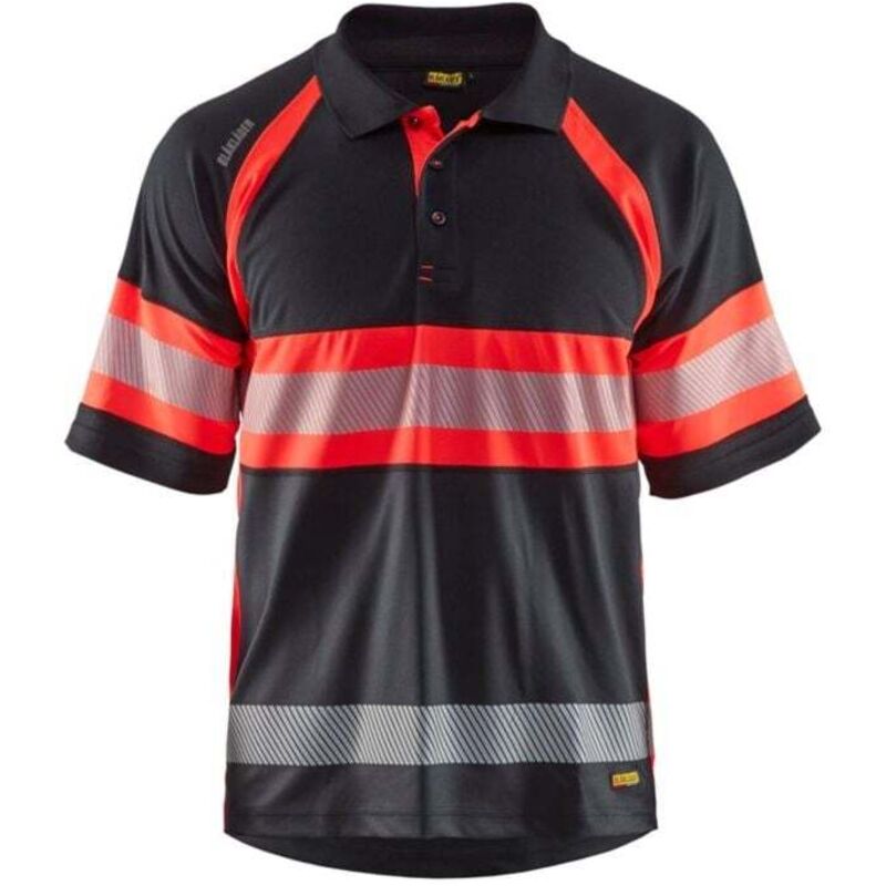 Polo de travail haute visibilité anti-UV 3338 - Noir/Rouge fluo m