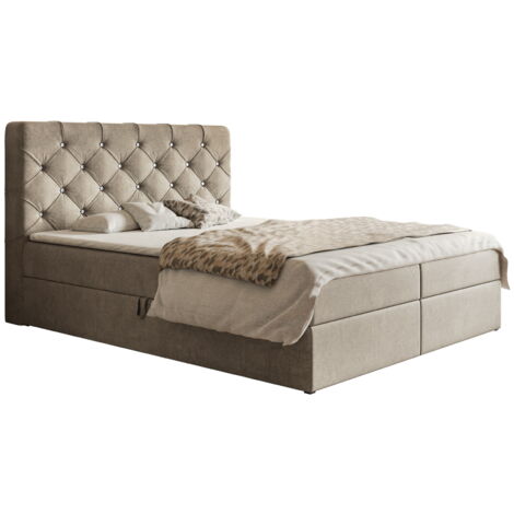 Polo Lit adulte 160x200 - Lit avec Matelas et Surmatelas, Lit double 160x200 cm, Tissu Velours Beige (Jasmine 24)