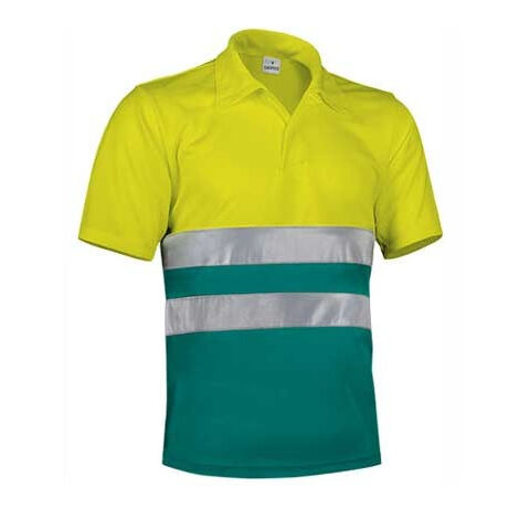 Polo manga corta de alta visibilidad - EN 20471 VALENTO Build S Amarillo fluor / Verde amazonas