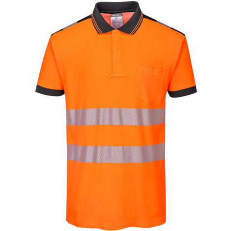 Polo manga corta de alta visibilidad PW3 tejido transpirable 2 bandas PORTWEST T180 S Naranja/Negro