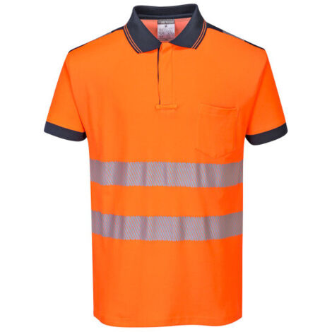 Polo manga corta de alta visibilidad PW3 tejido transpirable 2 bandas T180 S Naranja flúor / Azul marino