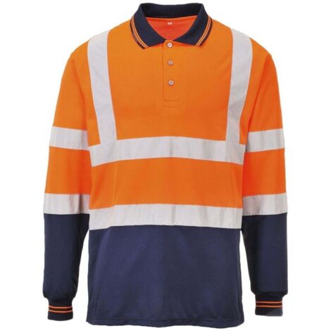 Polo manica lunga Portwest bicolore alta visibilità Arancione / Marina XXXL
