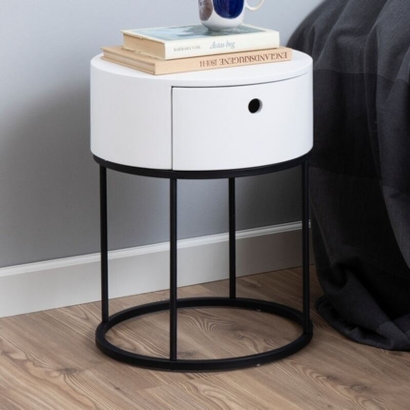 Polo table de nuit Ø40cm 1 tiroir blanc.
