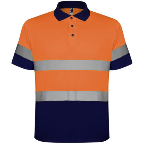 Polo técnico de manga corta de alta visibilidad con dos bandas reflectantes POLARIS ROLY XXXL Azul Marino/Naranja Fluor