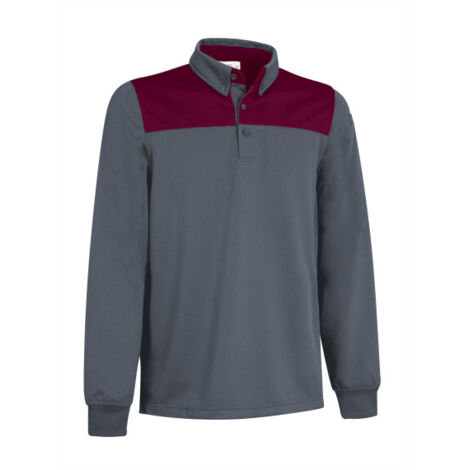 Polo técnico de manga larga y efecto térmico, diseño bicolor, tejido poliéster antibacteriano HURRICANE XXL Gris cemento/Granate caoba