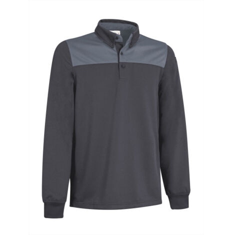Polo técnico de manga larga y efecto térmico, diseño bicolor, tejido poliéster antibacteriano VALENTO HURRICANE L Gris humo / Gris carbón
