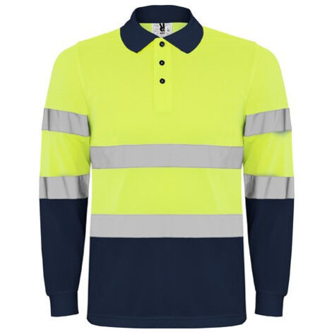 Polo técnico manga larga de alta visibilidad con tapeta a 3 botones POLARIS L/S ROLY L Marino/Amarillo Fluor