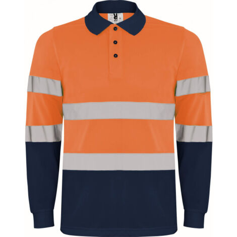 Polo técnico manga larga de alta visibilidad con tapeta a 3 botones POLARIS L/S ROLY XXXXL Azul Marino/Naranja Fluor