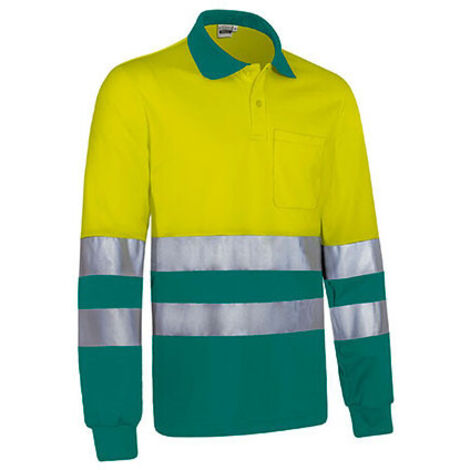 Polo térmico de Alta Visibilidad bicolor de manga larga y bolsillo SNAKE S Amarillo fluor / Verde amazonas
