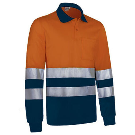 Polo térmico de Alta Visibilidad bicolor de manga larga y bolsillo SNAKE XL Naranja flúor / Azul marino orión