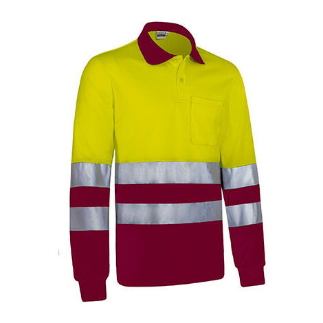 Polo térmico de Alta Visibilidad bicolor de manga larga y bolsillo VALENTO SNAKE M Amarillo flúor / Granate