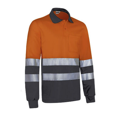 Polo térmico de Alta Visibilidad bicolor de manga larga y bolsillo VALENTO SNAKE M Naranja flúor / Gris carbón