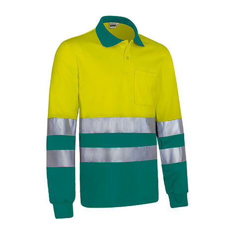 Polo térmico de Alta Visibilidad bicolor de manga larga y bolsillo VALENTO SNAKE XXL Amarillo fluor / Verde amazonas