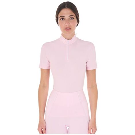 Polo training donna slim fit con zip e perline sul colletto: s, harbor mist (14-4202)